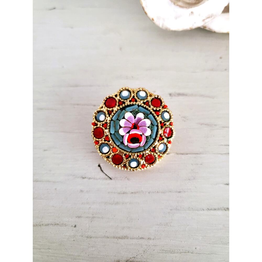 Vintage Mini Micro-tile Floral Pin Brooch